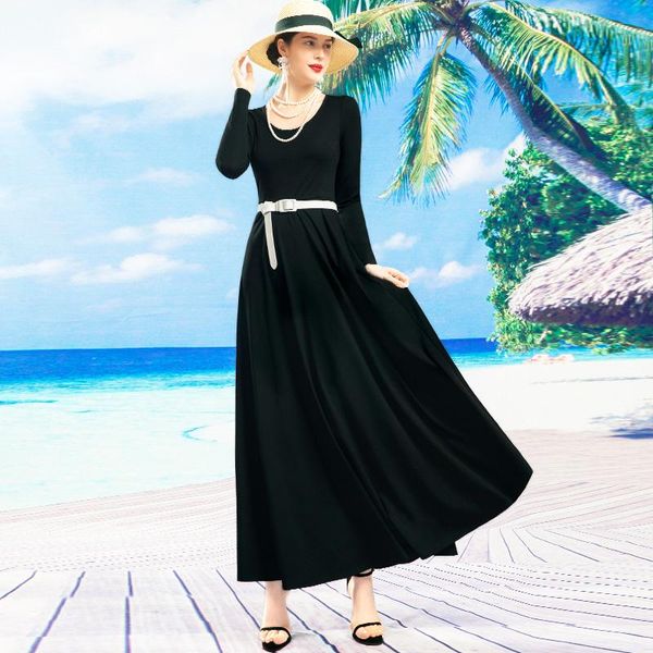casual dresses 2021 office lady runway long dress black sleeve zipper women full length gorgeous party dz2656, Black;gray